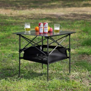 Folding Camping Table, Aluminum Roll-up Table with Easy Carrying Bag, Adjustable Picnic Table with Roll-up Table-top for Indoor,Outdoor,Camping, Beach,Backyard, BBQ, Party