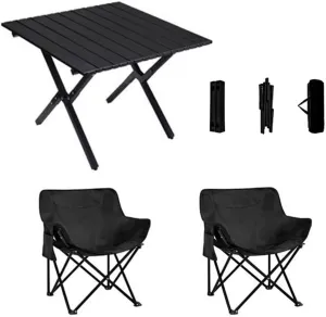 Folding Camping Table and air Set, Portable Camp airs Lightweight Roll up Carbon Steel Camp Table Foldable Lawn air Picnic Table with Carrying Bag