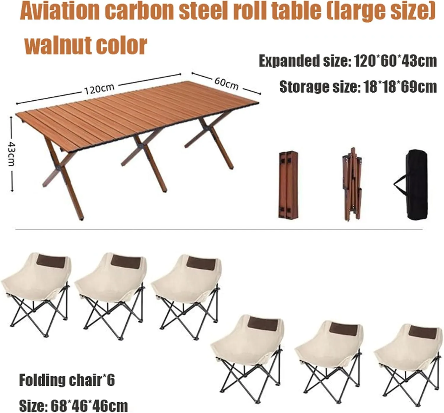 Folding Camping Table and air Set, Portable Camp airs Lightweight Roll up Carbon Steel Camp Table Foldable Lawn air Picnic Table with Carrying Bag