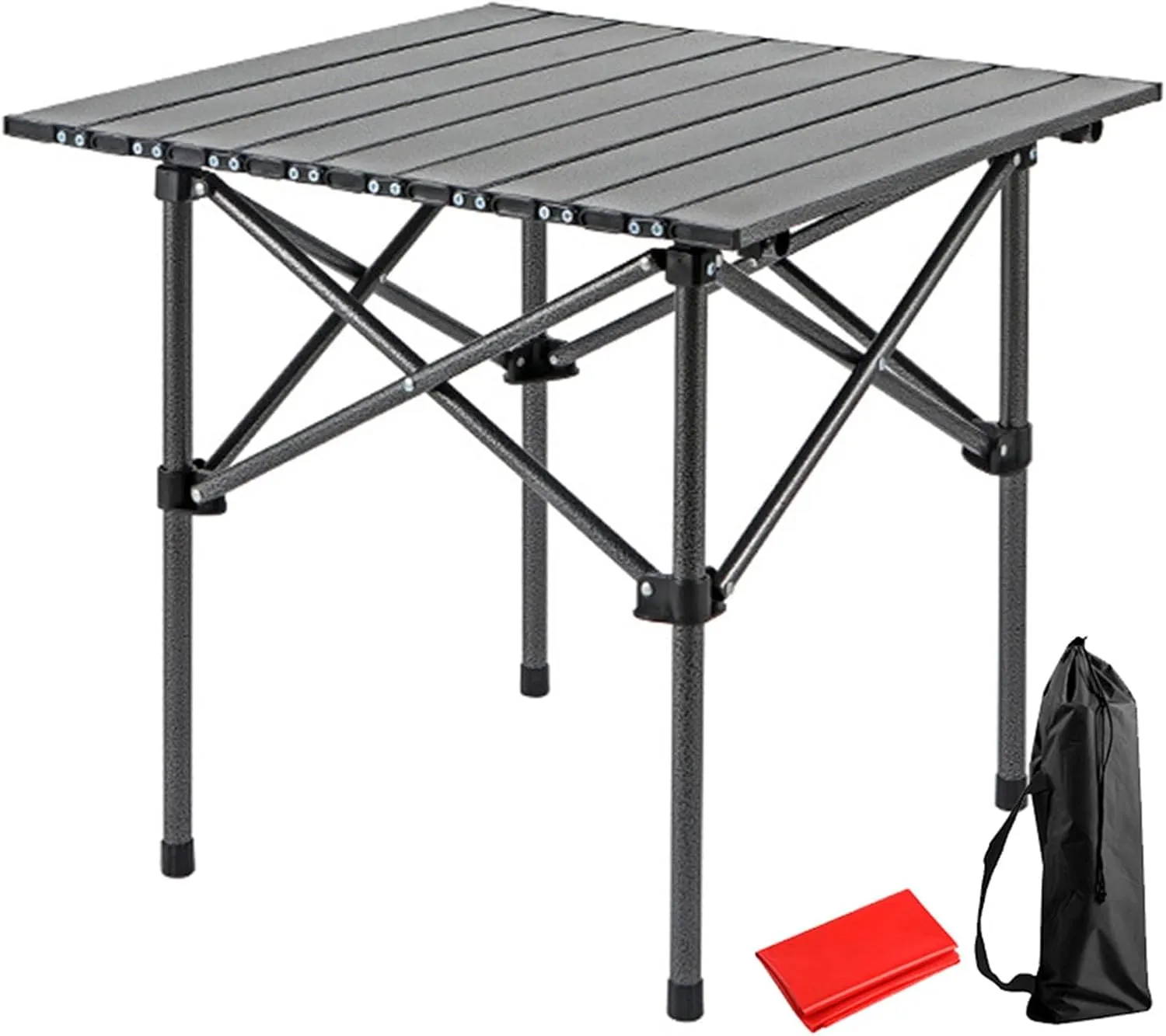 Folding Camping Table, Lightweight Portable Beach Table, Adjustable Height Camp Side Table, Scratch & Water Resistant, for Camping, Picnics, BBQs, Backyard Black