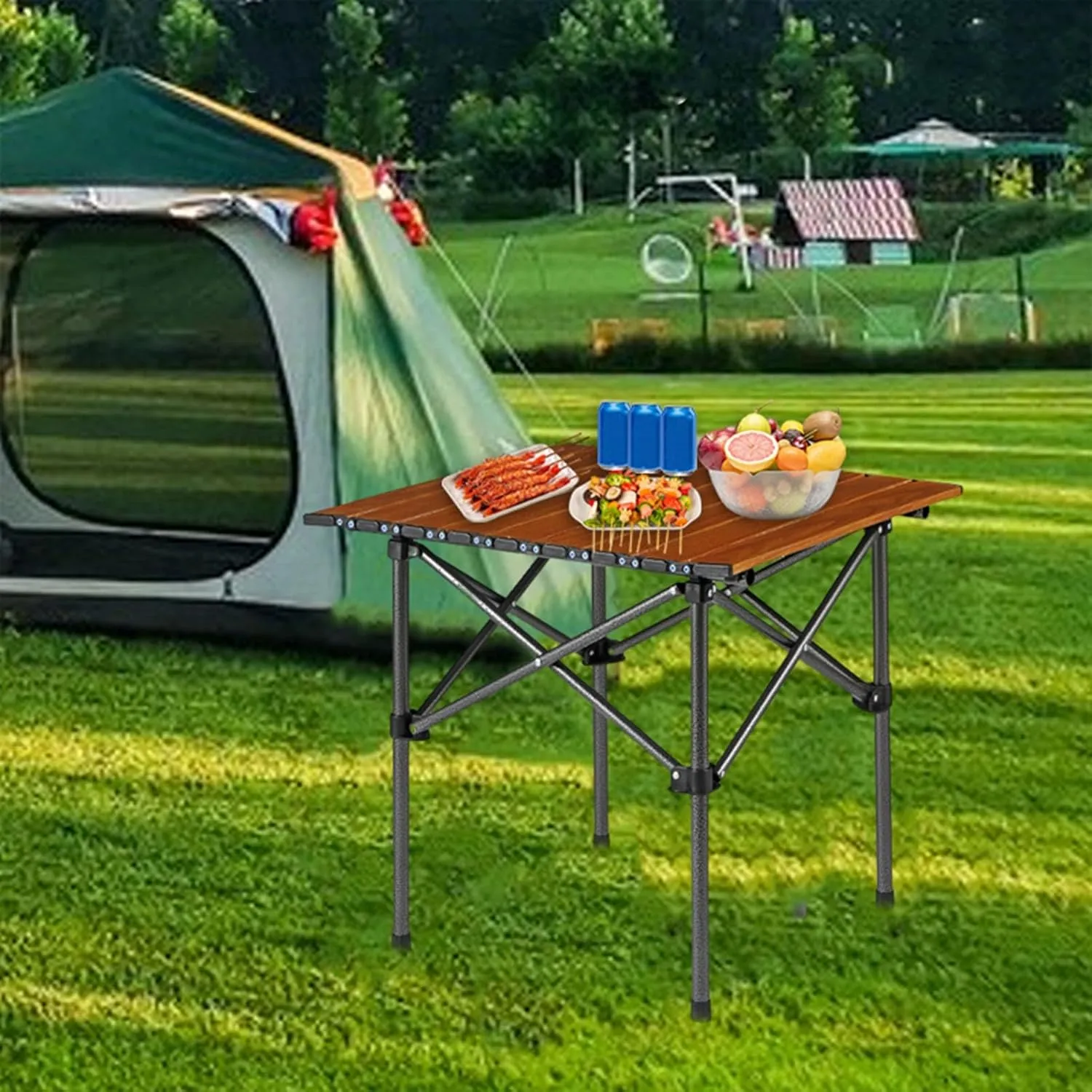 Folding Camping Table, Lightweight Portable Beach Table, Adjustable Height Camp Side Table, Scratch & Water Resistant, for Camping, Picnics, BBQs, Backyard Black