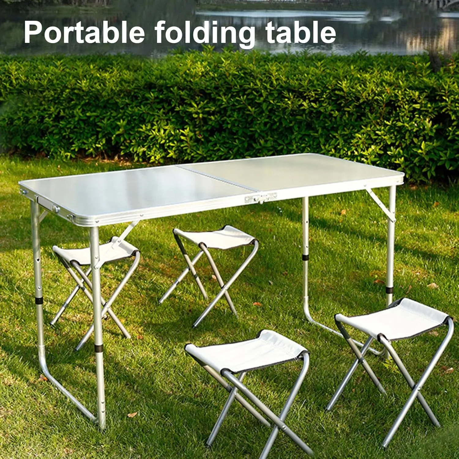 Folding Camping Table Lightweight Portable Table Outdoor Folding Table Heavy Duty Aluminum Alloy Height Adjustable Camping Hiking Backpacking Picnic BBQ Portable Table White 1pc