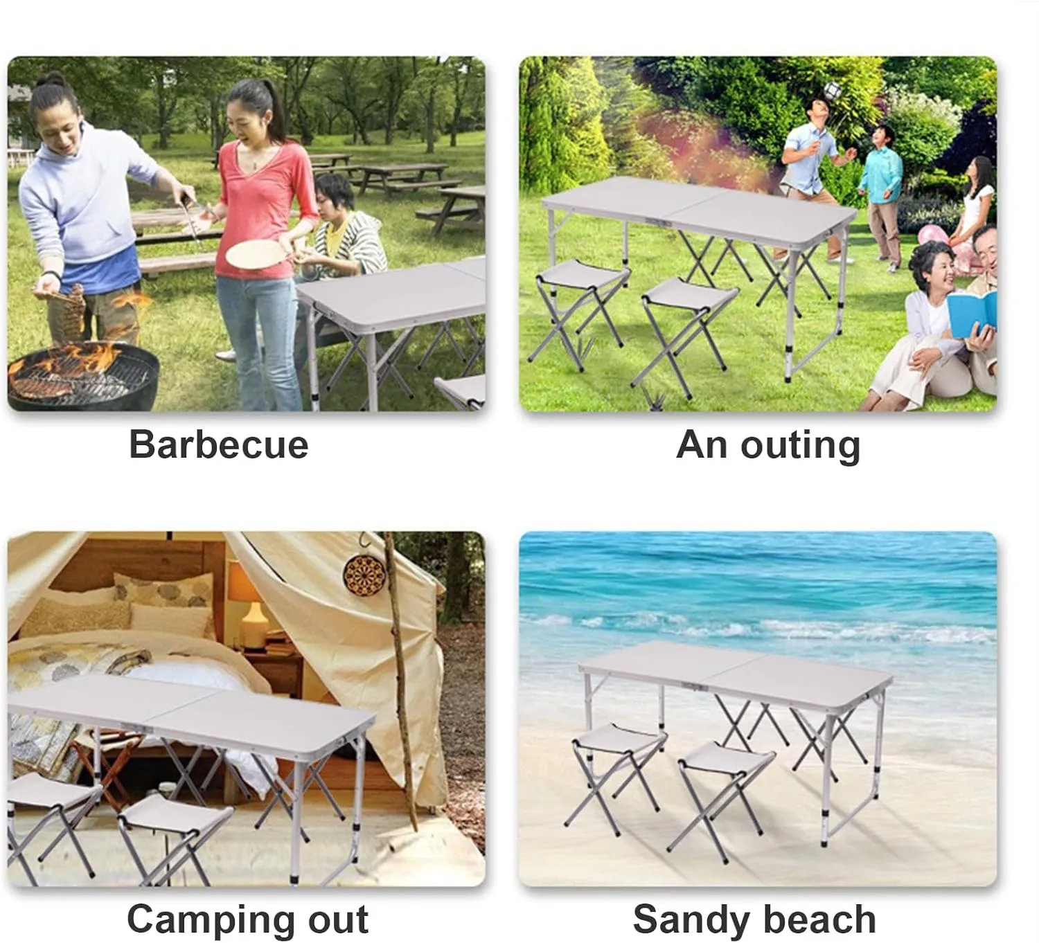 Folding Camping Table Lightweight Portable Table Outdoor Folding Table Heavy Duty Aluminum Alloy Height Adjustable Camping Hiking Backpacking Picnic BBQ Portable Table White 1pc