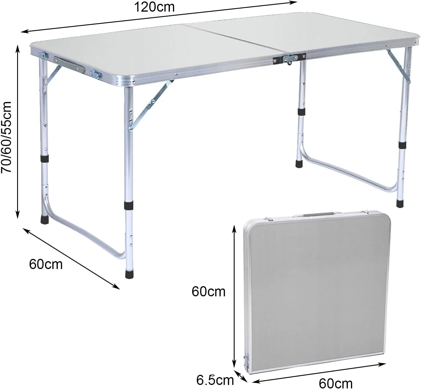Folding Camping Table Lightweight Portable Table Outdoor Folding Table Heavy Duty Aluminum Alloy Height Adjustable Camping Hiking Backpacking Picnic BBQ Portable Table White 1pc