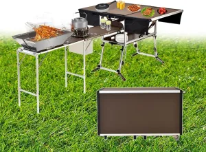 Folding Camping Table, Outdoor Lightweight Mobile Kitchen Table with Hide Organizer, Portable Picnic BBQ Table for Beach Backyard, Package 4