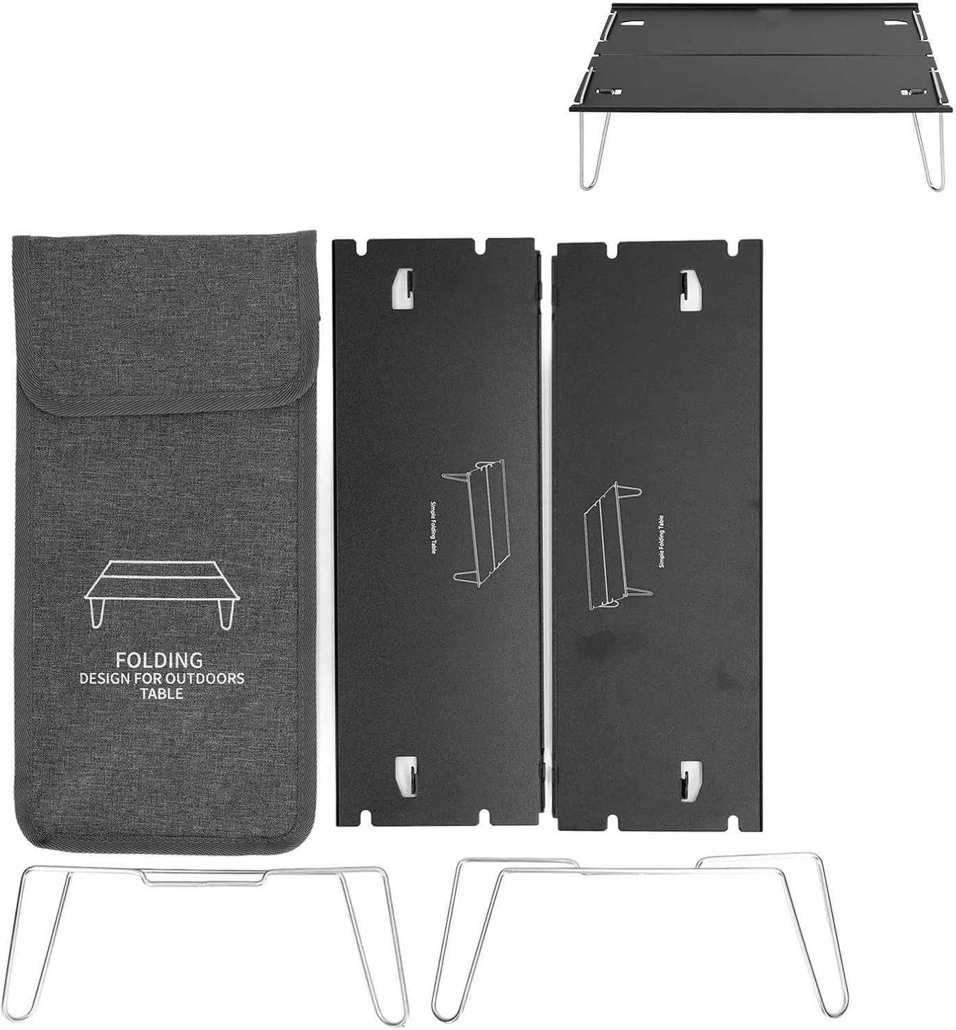 Folding Camping Table Outdoor Portable Aluminum Alloy Ultra Light Mini Folding Table Multifunction Camping Table Black