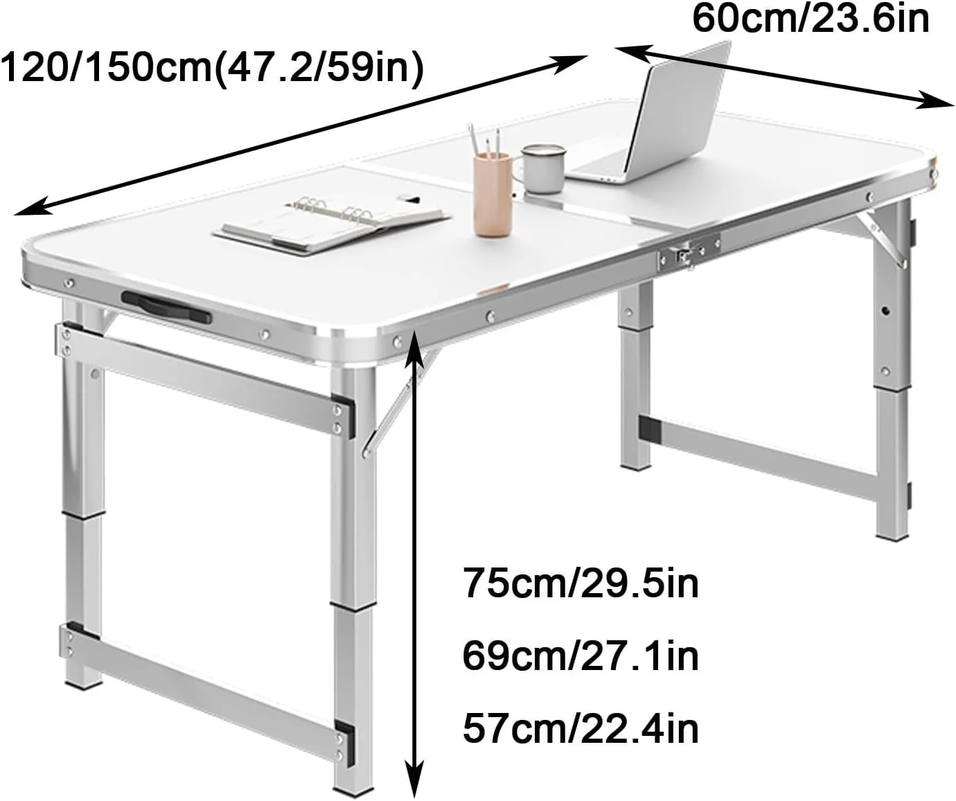 Folding Camping Table Portable Adjustable Height Aluminum Folding Beach Table for Indoor Outdoor Picnic Backyard(Green,120 * 60cm)