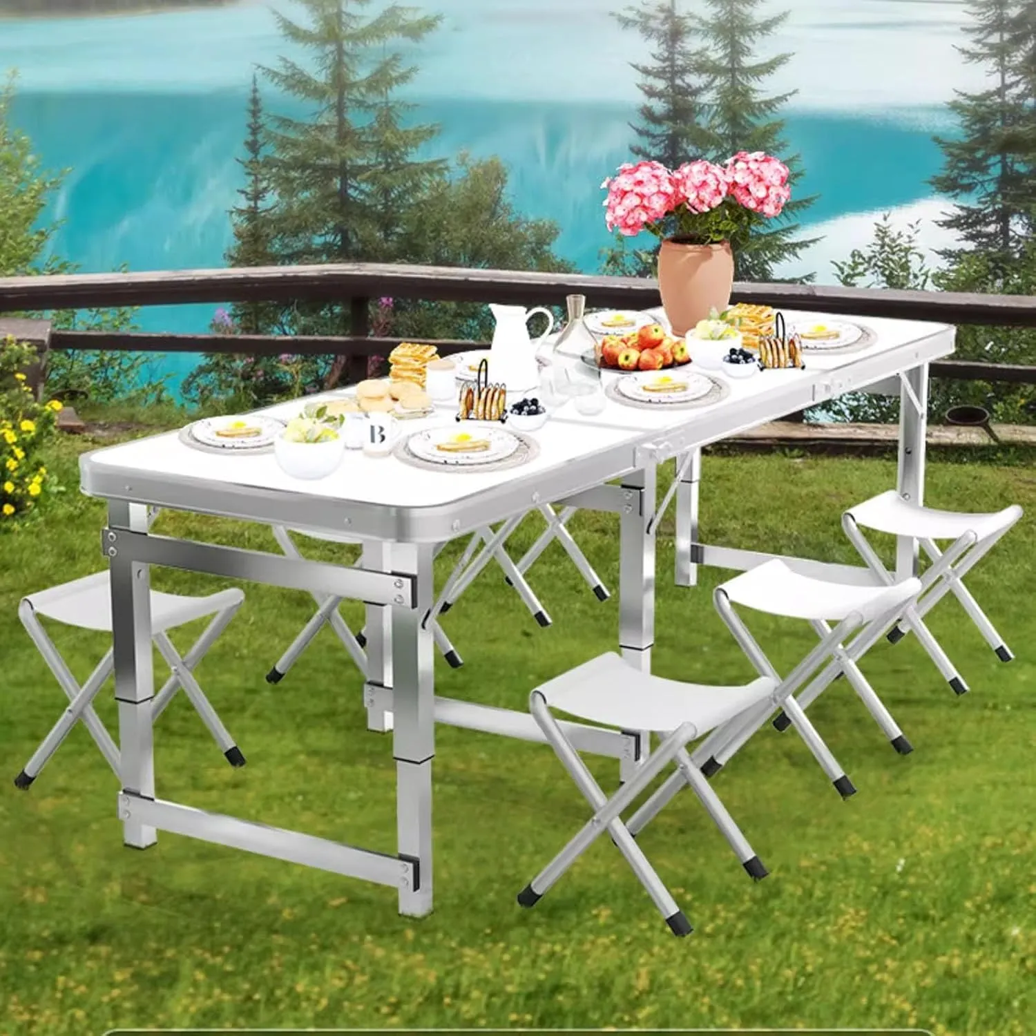 Folding Camping Table Portable Adjustable Height Aluminum Folding Beach Table for Indoor Outdoor Picnic Backyard(Green,120 * 60cm)