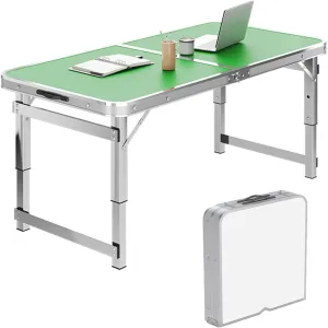 Folding Camping Table Portable Adjustable Height Aluminum Folding Beach Table for Indoor Outdoor Picnic Backyard(Green,120 * 60cm)