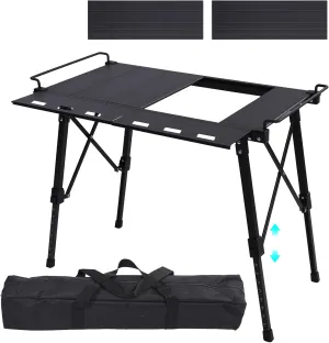 Folding Camping Table, Portable Folding Aluminum Table with Adjustable Height for BBQ, Camping, Picnic, Beach, Travel, and Outdoor Cooking