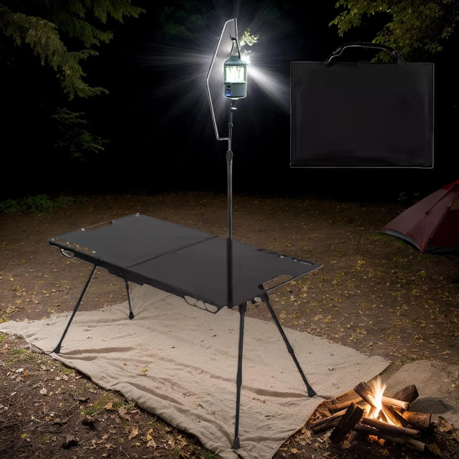 Folding Camping Table, Portable Picnic Table, Backyard Cooking Desk 40x40cm/15.75x15.75 Inches Multi-Purpose/Height Adjustable for Patio Garden Outdoor Barbecue