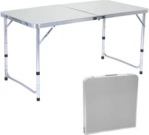 Folding Camping Table Portable Picnic Table Foldable 3 Height Adjustable Aluminum Camp Table Outdoor for Card BBQ White 47.24" L x 23.62" W x 27.56" H