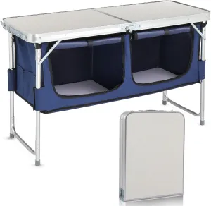 Folding Camping Table with Storage Compartment Aluminum Alloy Portable Camping Dining Table with Storage Compartment Adjustable Table Legs Suitable for Beaches Courtyards Picnics Bbq and Parties Black