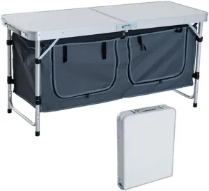 Folding Camping Table with Storage Organizer, Aluminum Light Weight Outdoor Folding Table Height Adjustable for BBQ Party Camping Picnic