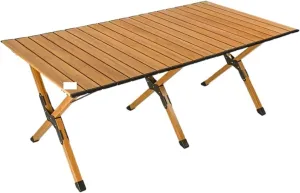 Folding Dining Table Aluminum Camping Picnic Egg Roll Camping Chair Outdoor Folding Table Portable (Color : Brown-L)