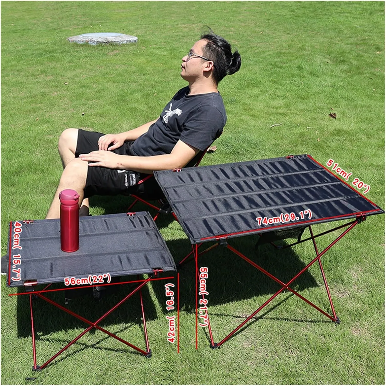 Folding Dining Table Ultralight Beach Aluminium Hiking Climbing Fishing Picnic Folding Tables Outdoor Travel Foldable Table Portable Camping Desk (Color : M-Red)
