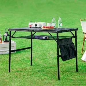 Folding Grill Table, 3x2 FT Portable Camping Table, Lightweight Height Adjustable Metal Picnic Table with Mesh Desktop and Mesh Bag, Outdoor Table for Camping, Picnic, Beach and BBQ