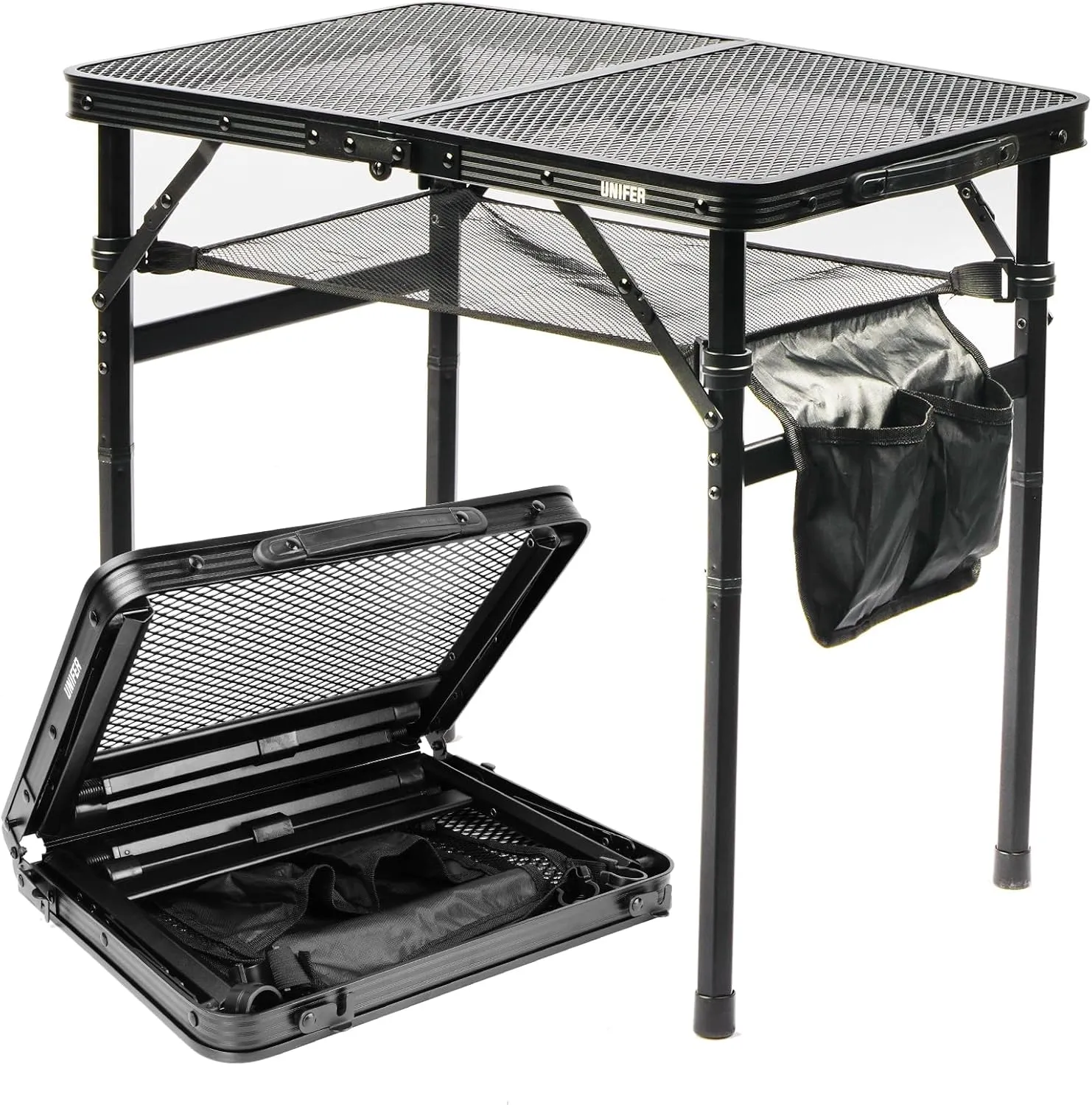Folding Grill Table Camping Table, Mesh Desktop, Lightweight & Portable Outdoor Picnic Table,2 Ft Portable Camping Table, Height Adjustable Portable Grill Table for Outside