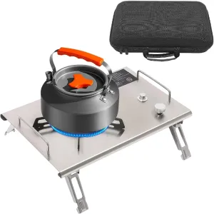 Folding Single Burner Gas Stove, Portable Tabletop&Embed Camping Stove with Carrying Handle, Electronic Ignition Outdoor Camping Cooking Stove, Gas Camp Stove Butane Propane Burners (Black)(Silver)