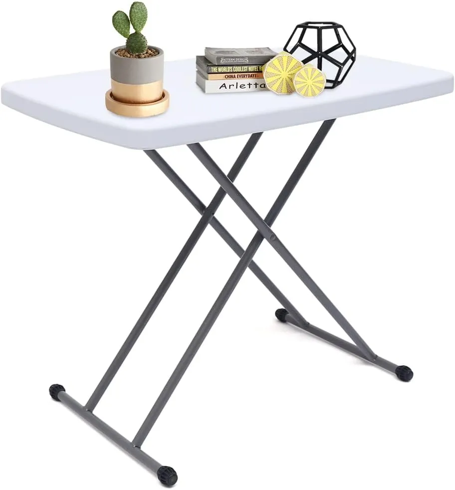 Folding Table Indoor Outdoor Portable Heavy Duty Adjustable Height Kitchen or Camping Barbecues Picnic Party Table Adjustable Height(13.78-29.63 inches) 8 Grooves White 50kg/110 lbs Load-Bearing