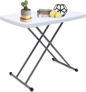 Folding Table Indoor Outdoor Portable Heavy Duty Adjustable Height Kitchen or Camping Barbecues Picnic Party Table Adjustable Height(13.78-29.63 inches) 8 Grooves White 50kg/110 lbs Load-Bearing