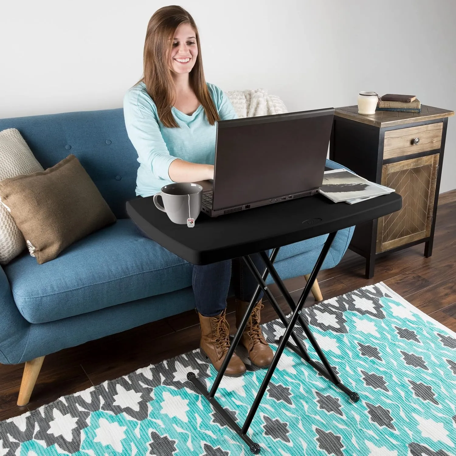 Folding Table - Lightweight Portable Folding Desk - Small Plastic Table for Camping, Playing Cards, and Crafting by Everyday Home (Black)