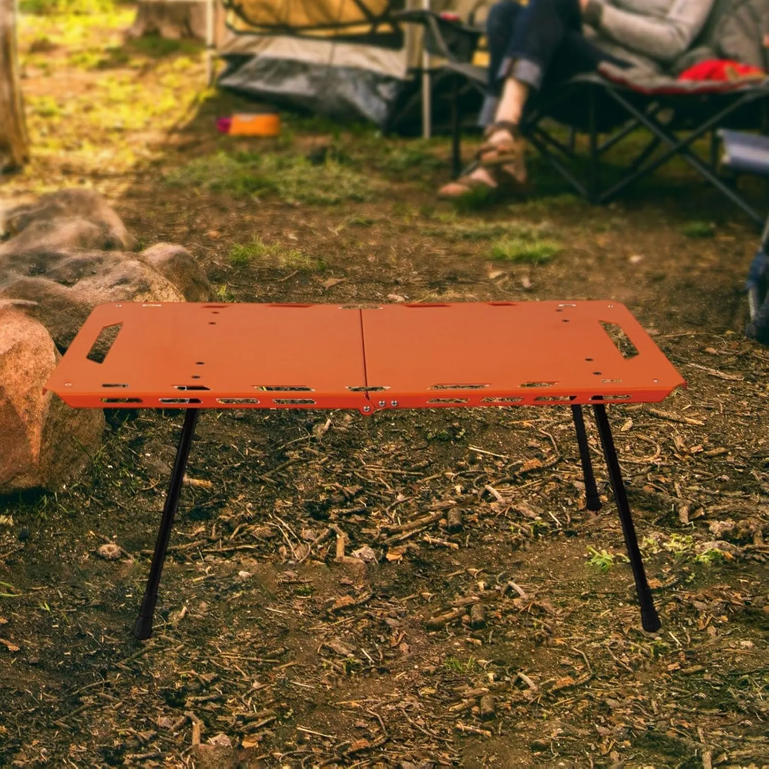 Folding Table Outdoor Table Adjustable Height Camping Table for Backyard Travel Patio, Orange