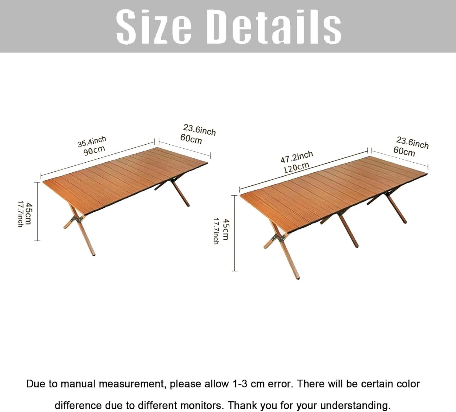 Folding Table Picnic Camping Table, Portable Roll Up Folding Dining Table, Lightweight Picnic Portable Table, for Travel Picnic Beach Party(Log,35.4 * 23.6 * 17.7in)
