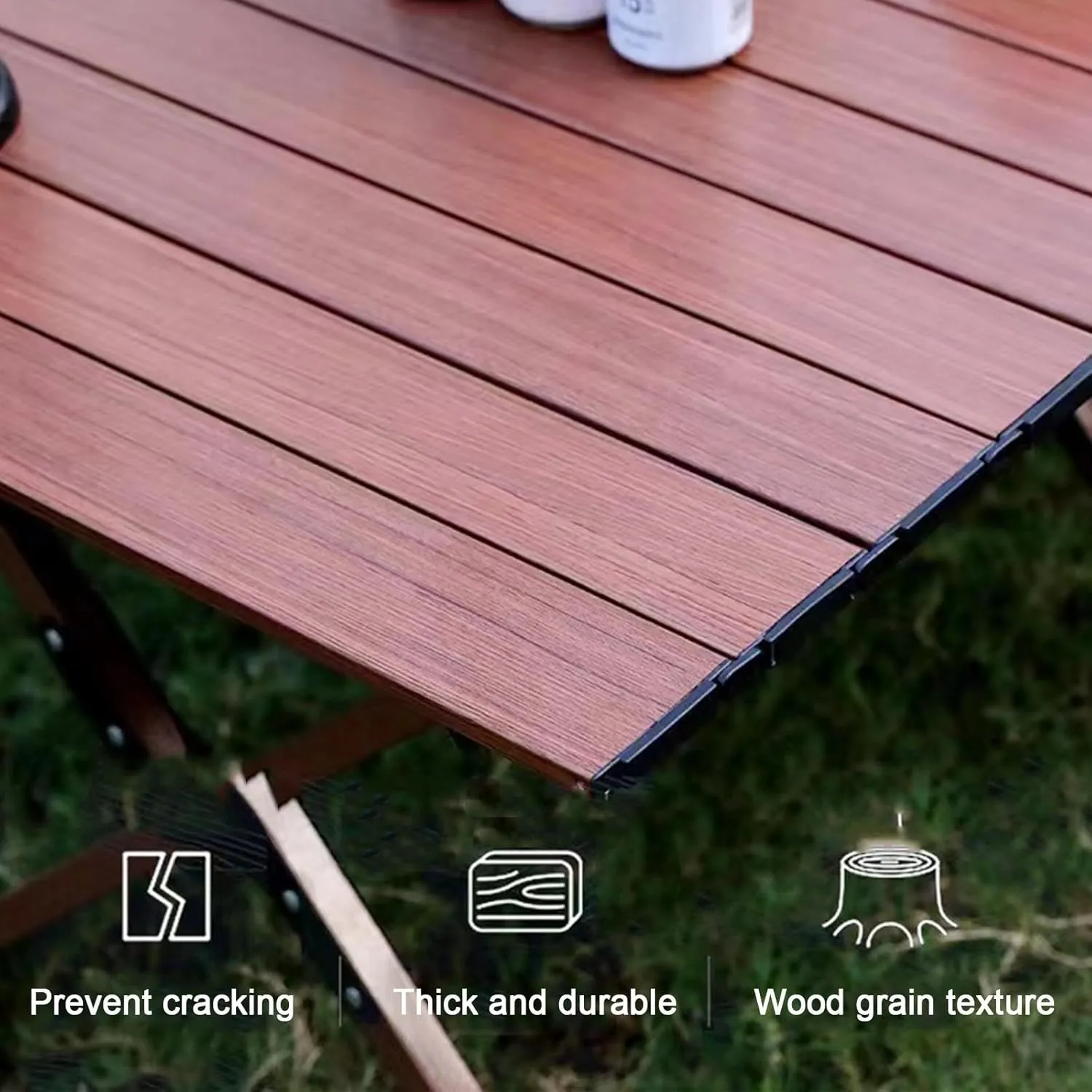 Folding Table Picnic Camping Table, Portable Roll Up Folding Dining Table, Lightweight Picnic Portable Table, for Travel Picnic Beach Party(Log,35.4 * 23.6 * 17.7in)