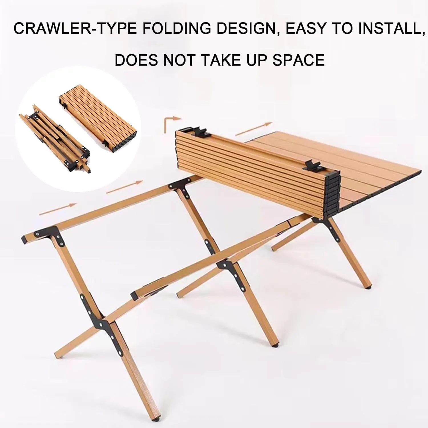 Folding Table Picnic Camping Table, Portable Roll Up Folding Dining Table, Lightweight Picnic Portable Table, for Travel Picnic Beach Party(Log,35.4 * 23.6 * 17.7in)