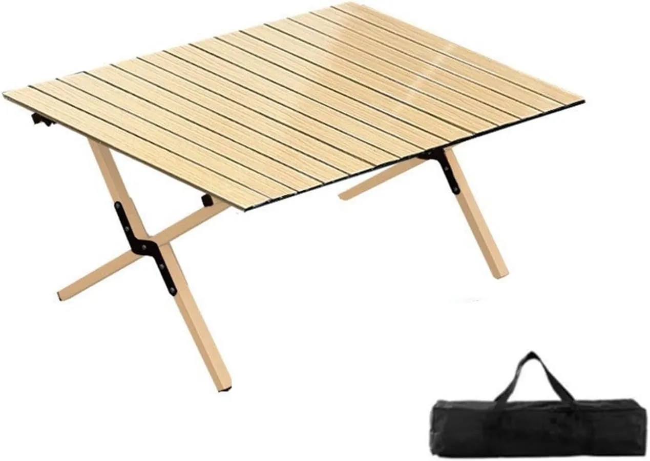Folding Table Picnic Camping Table, Portable Roll Up Folding Dining Table, Lightweight Picnic Portable Table, for Travel Picnic Beach Party(Log,35.4 * 23.6 * 17.7in)