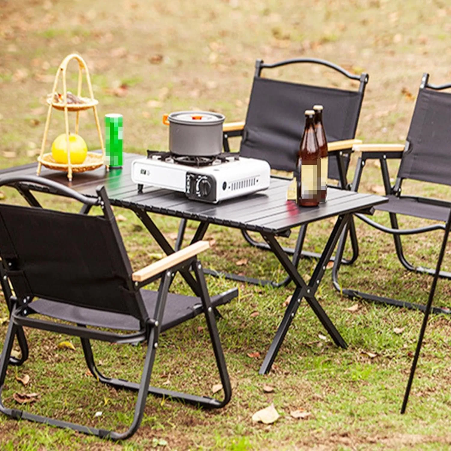 Folding Table Picnic Camping Table, Portable Roll Up Folding Dining Table, Lightweight Picnic Portable Table, for Travel Picnic Beach Party(Log,35.4 * 23.6 * 17.7in)