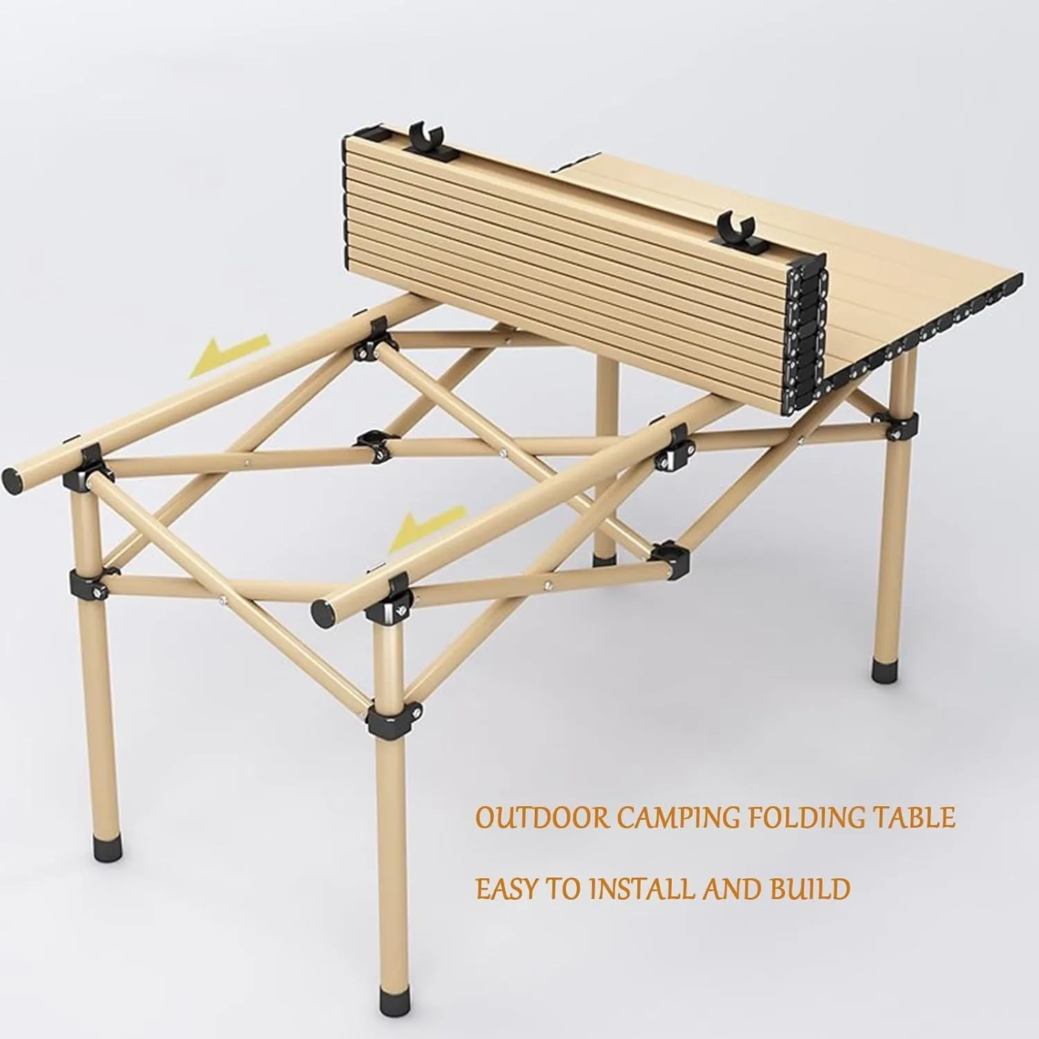 Folding Table, Portable Aluminum Roll-up Camping Table with Carrying Bags, Rectangular Camp Folding Table for Indoor & Outdoor Party, Picnic, Beach, BBQ, Garden, Backyard, Beige