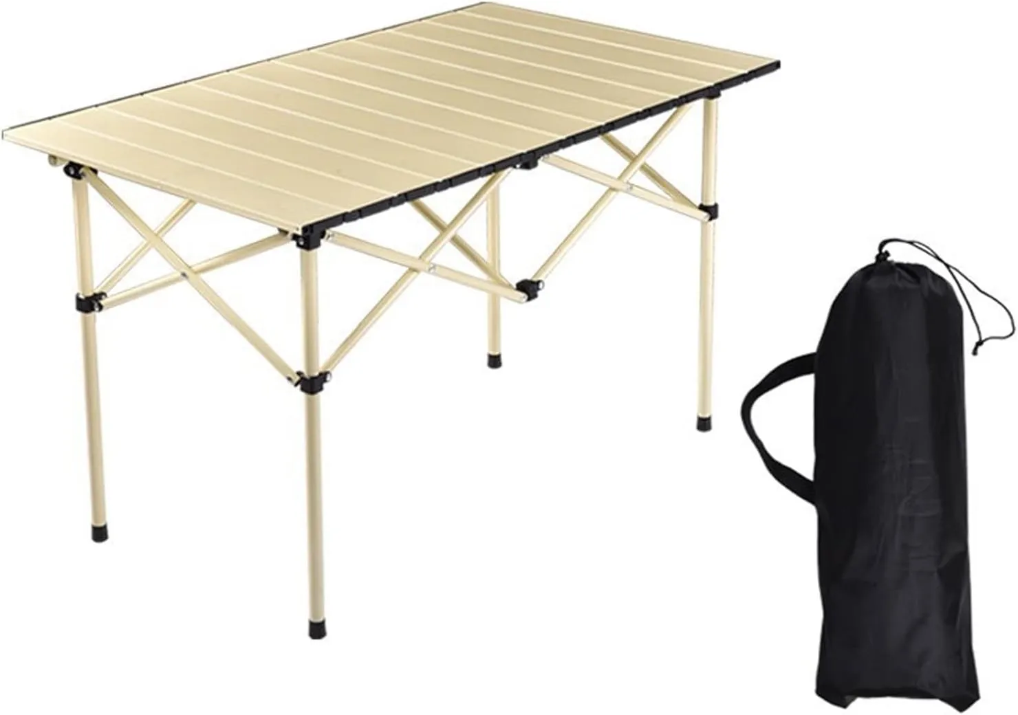 Folding Table, Portable Aluminum Roll-up Camping Table with Carrying Bags, Rectangular Camp Folding Table for Indoor & Outdoor Party, Picnic, Beach, BBQ, Garden, Backyard, Beige