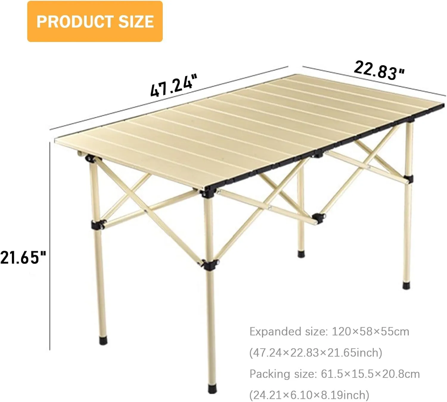 Folding Table, Portable Aluminum Roll-up Camping Table with Carrying Bags, Rectangular Camp Folding Table for Indoor & Outdoor Party, Picnic, Beach, BBQ, Garden, Backyard, Beige