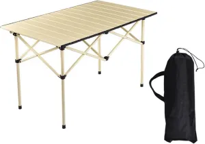 Folding Table, Portable Aluminum Roll-up Camping Table with Carrying Bags, Rectangular Camp Folding Table for Indoor & Outdoor Party, Picnic, Beach, BBQ, Garden, Backyard, Beige