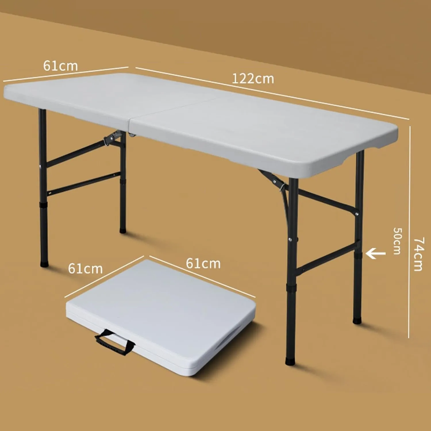 Folding Table with Adjustable Legs (50-74) Cm Portable Adjustable Camping Table That Fold Up Kitchen Work Top Table Foldable Table Trestle Table