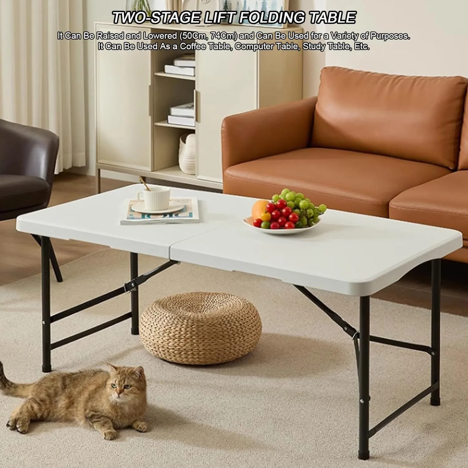 Folding Table with Adjustable Legs (50-74) Cm Portable Adjustable Camping Table That Fold Up Kitchen Work Top Table Foldable Table Trestle Table