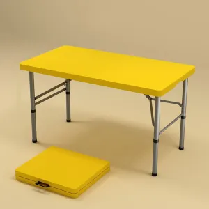 Folding Table with Height Adjustable, Portable Outdoor Picnic Table Camping Table, Fold in Half Dining Party Table for Backyard Patio Party, BBQ(Yellow