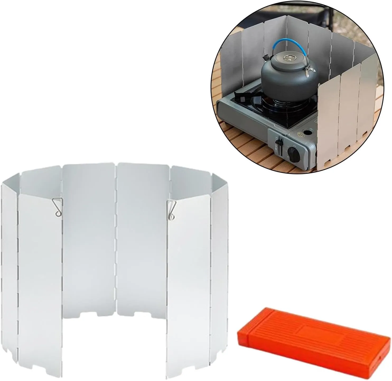 Folding Windshield for Camp Stove with Carrying Bag and 10 Plates for Outdoor Cooking
