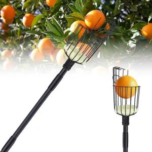 Fruit Picker Pole with Basket Telescoping, 10.7FT (130 Inch) Adjustable Fruits Picker Tool with Stainless Steel Handle Fruit Grabber Reach Tool for Apple Mango Pear Avocados Fruit Picking, Black
