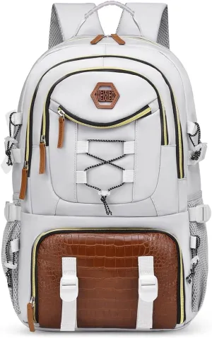 FUNSEED Backpack for Women Men, Large Capacity Waterproof Oxford Cloth Casual Rucksack for Traveling Hiking (White)