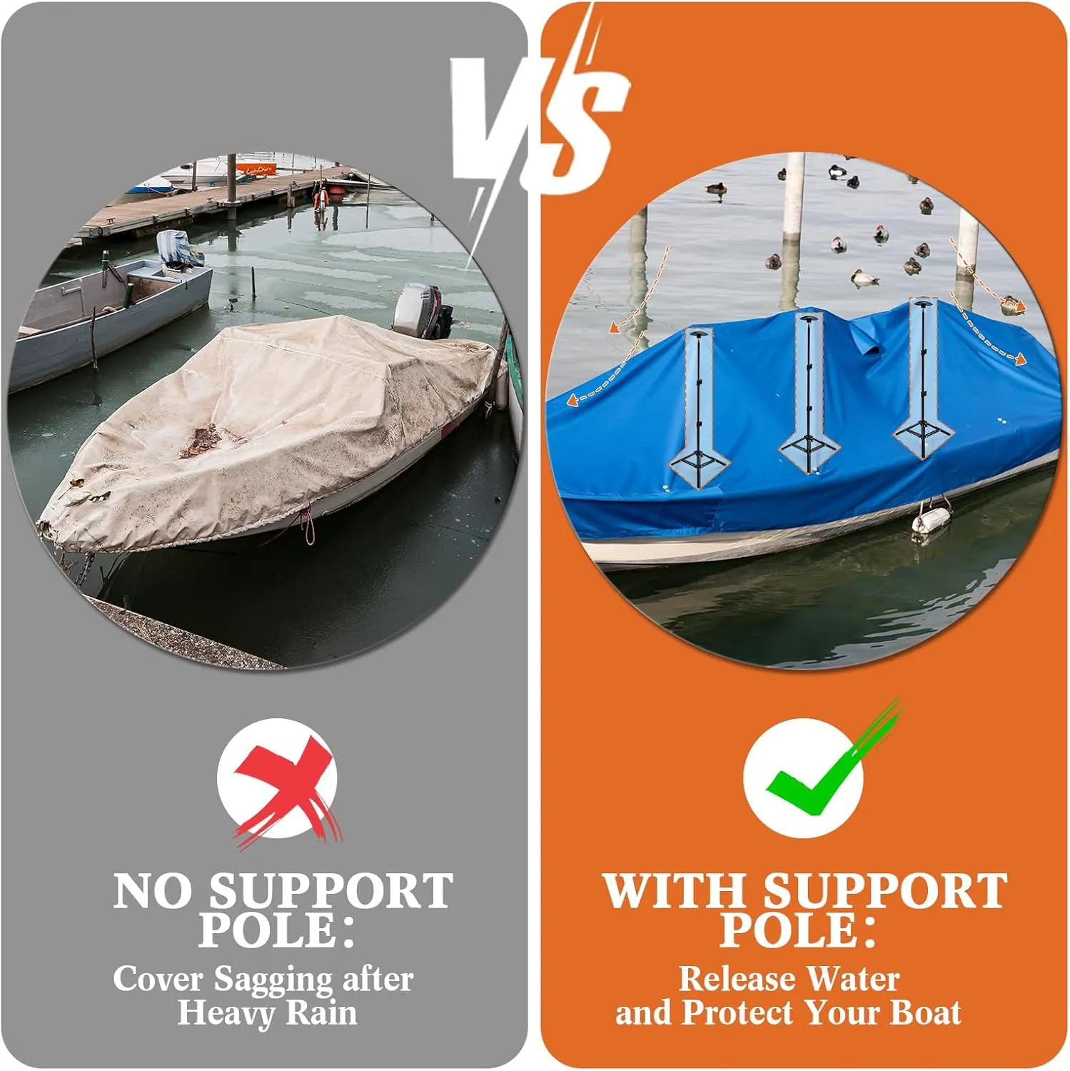 Funtery 4 Pcs Boat Cover Support Pole Adjustable Boat Cover Support System ABS Plastic Pole Jon Accessories for Fishing Bass Pontoon Trailer