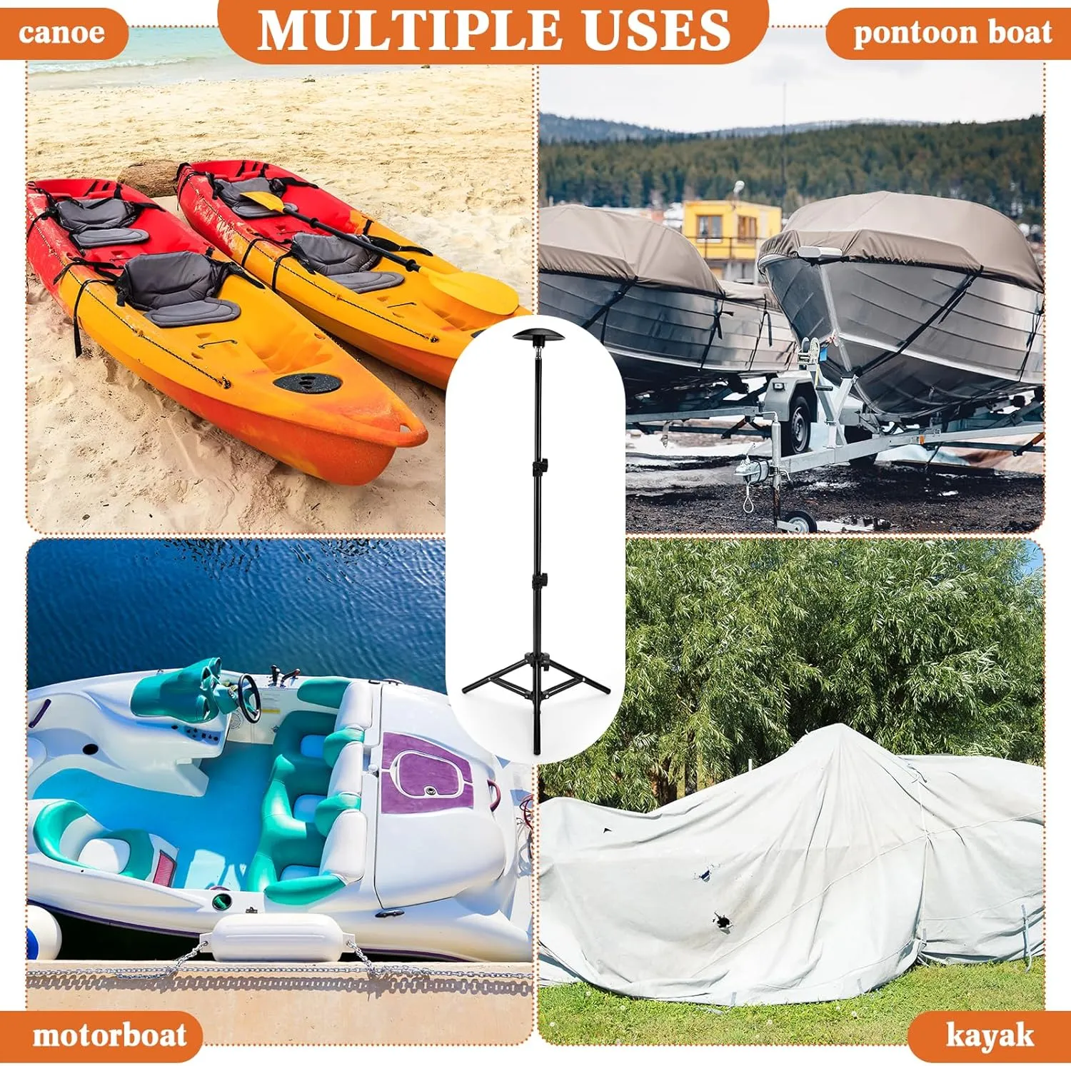 Funtery 4 Pcs Boat Cover Support Pole Adjustable Boat Cover Support System ABS Plastic Pole Jon Accessories for Fishing Bass Pontoon Trailer