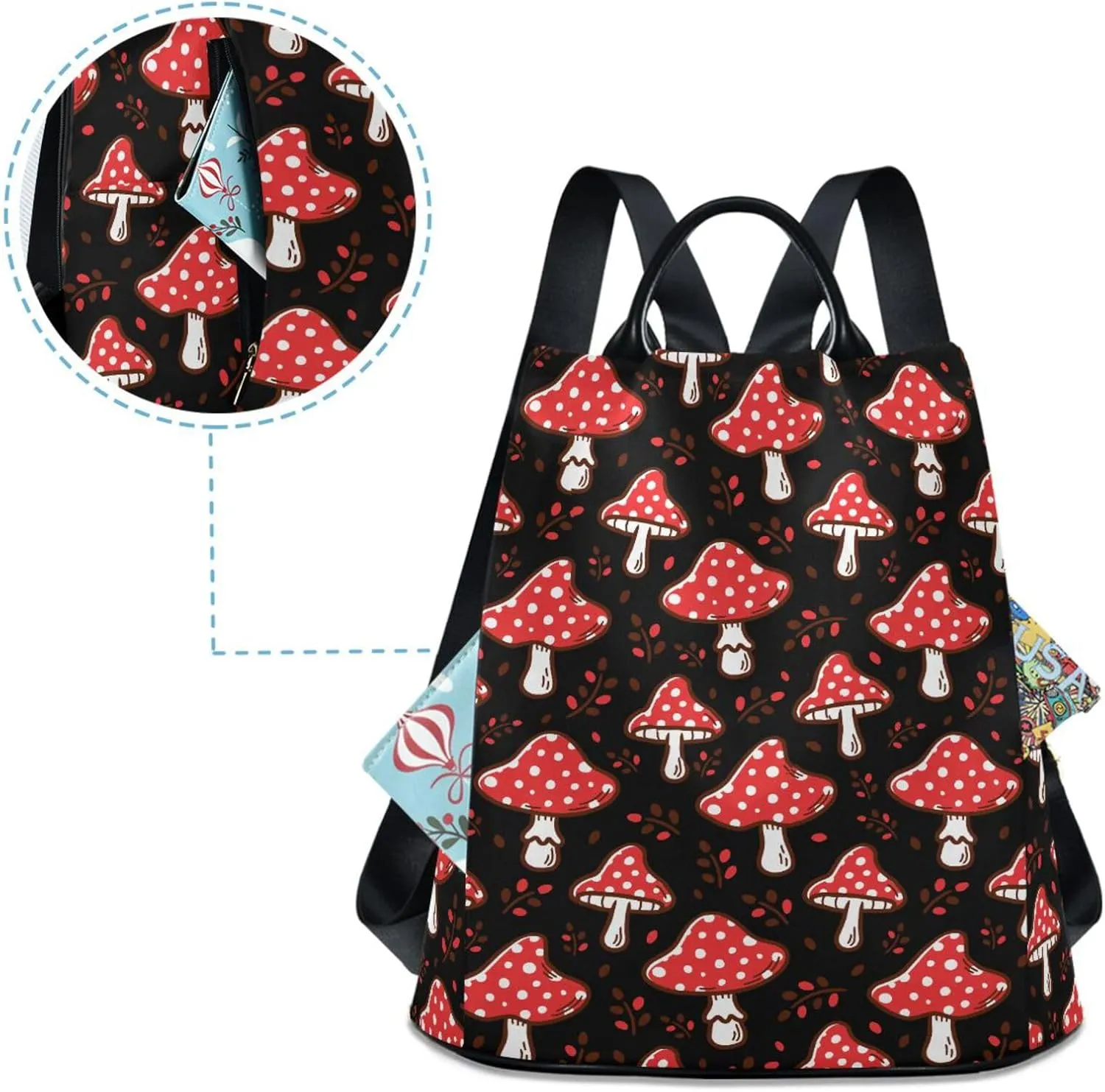 Fustylead Amazing Amanita Red Mushroom Women Backpack Purse Anti-theft Travel Backpack Fashion Shoulder Handbag