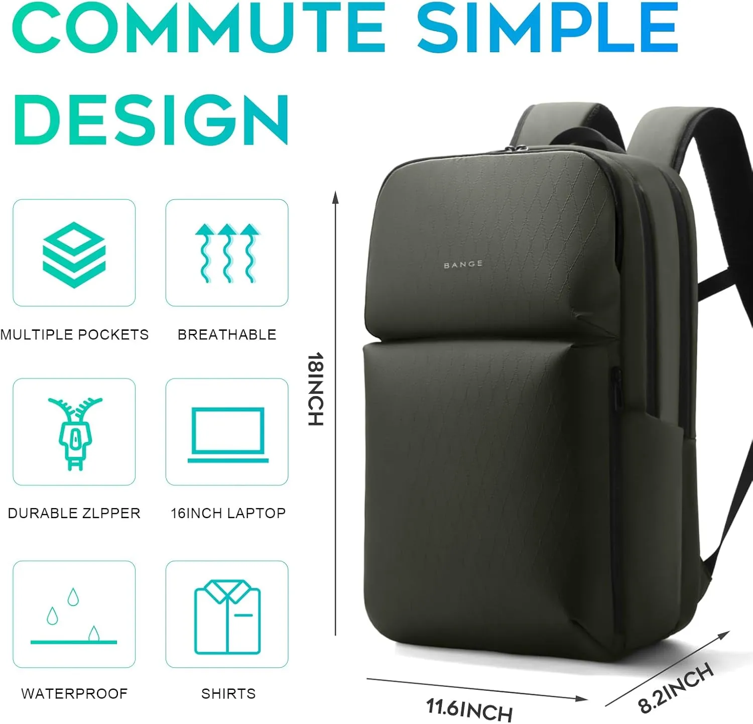FUTURE AESTHETICS Smart Waterproof Travel Backpack Business Flight Approved Carry on Backpack for Men Women ，Large Capacity Laptop Backpack，Water Resistant Computer Backpack Fits 16 Inch Laptop(Green)