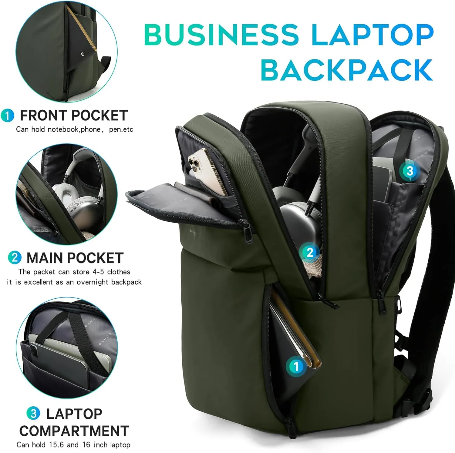 FUTURE AESTHETICS Smart Waterproof Travel Backpack Business Flight Approved Carry on Backpack for Men Women ，Large Capacity Laptop Backpack，Water Resistant Computer Backpack Fits 16 Inch Laptop(Green)