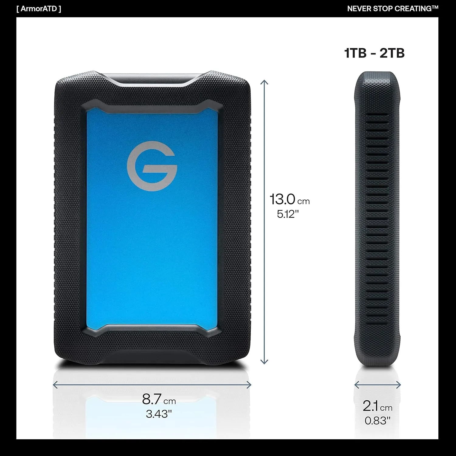 G-Technology 1TB ArmorATD All-Terrain Rugged Portable External Hard Drive - USB-C, USB 3.1 Gen 1 - 0G10433-1