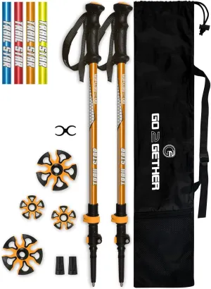 G2 Telescopic Trekking Poles/Aluminum Alloy/Comfort BMM Handle/Foam Padded Wrist Strap/Auto-Adjustable Strap/Quick Flip Lock/Snow Baskets Attached (Pack of 2 Poles), Orange/Blue/Yellow/Red