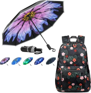G4Free 20L Lightweight Packable Backpack Travel Hiking Daypack Foldable Backpack for Men Women  42 Inch Windproof Travel Compact Umbrella for Rain & Sun, Double Canopy with Reflective Strip Automatic